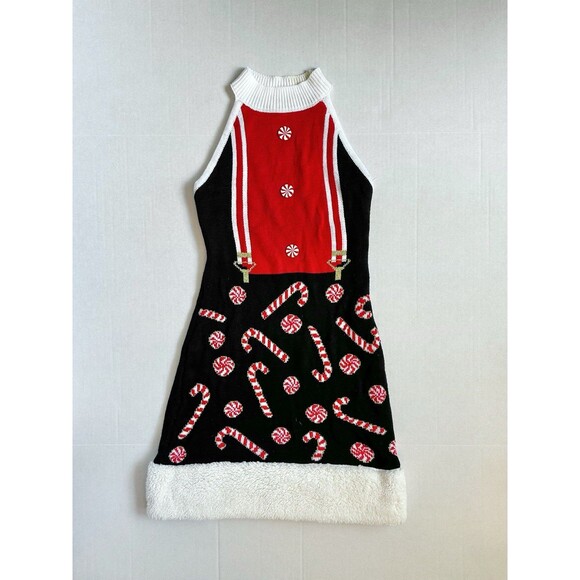 No Boundaries Candy Cane Sleeveless Ugly Christmas Sweater Dress Size XS - Picture 1 of 7